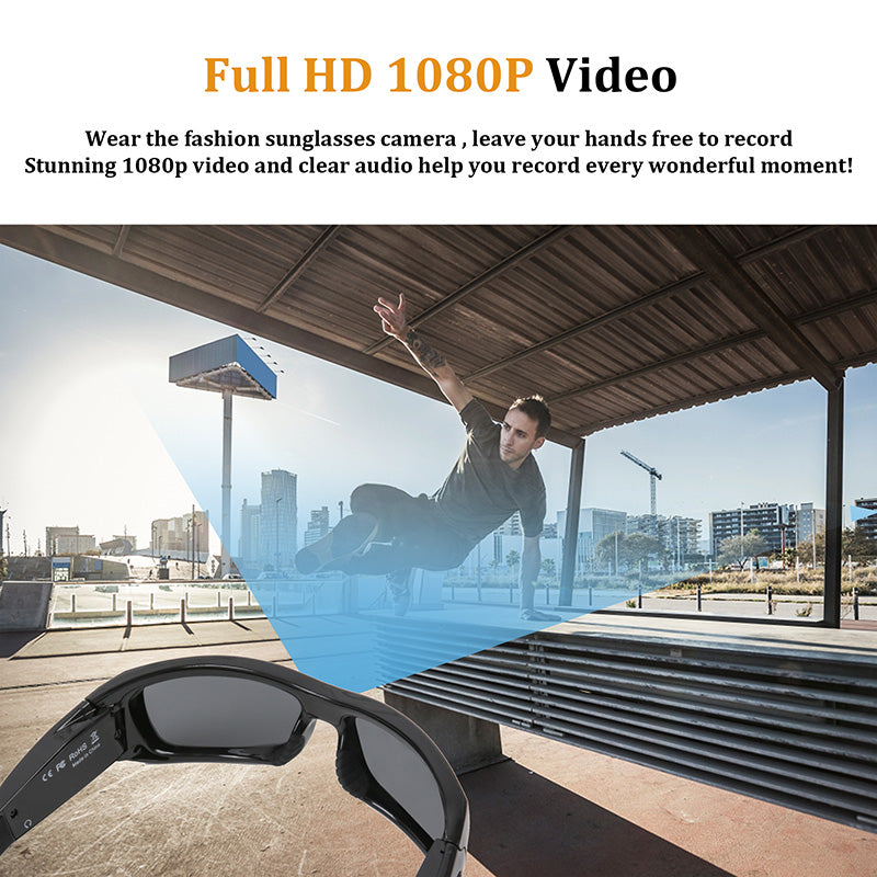 Camera Sunglasses Bluetooth Sunglasses Full HD 1080P Video Camera Glasses with UV Protection Polarized Lens for Outdoor and Travel, Supports Up to 256GB TF Card