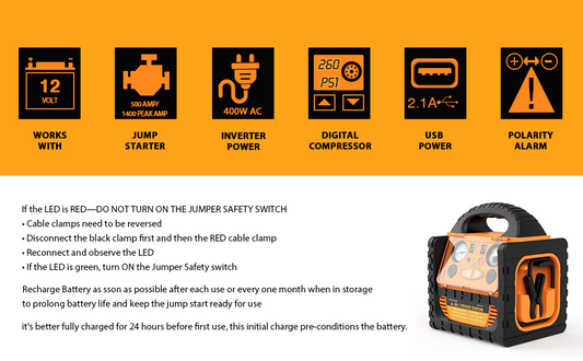 HH-715/   6 in 1 Car Jump Starter / Tire Inflator - The Best Partner on Your Road