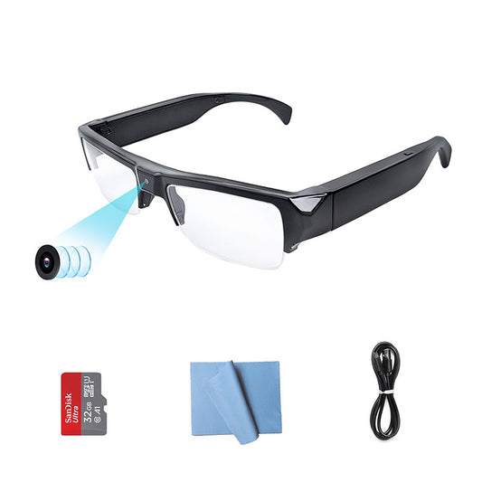 Camera Glasses, HD 1080p Video Recording Glasses, Fashion Glasses Mini Video Camera for Driving, Hiking, Fishing, Riding, Included 32G TF Card