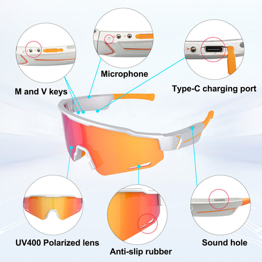 KONLEYA Cycling Bluetooth Sunglasses, Smart Sports Glasses for Men Women, Bluetooth 5.2 with UV400 Protection Outdoor Glasses for Running Driving Fishing Golf