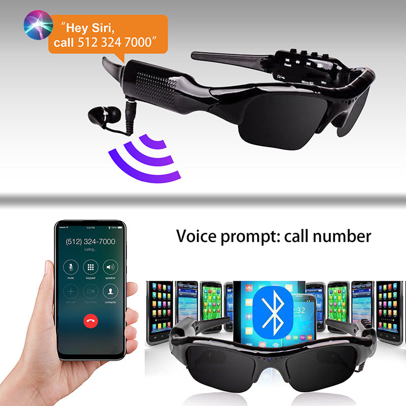 Bluetooth Sunglasses with Camera for Sports Full HD 1080P Video Sunglasses with Polarized UV Protection Lenses Support Micro SD Card Up to 32GB Sunglasses with Bluetooth + Camera + Video Functions