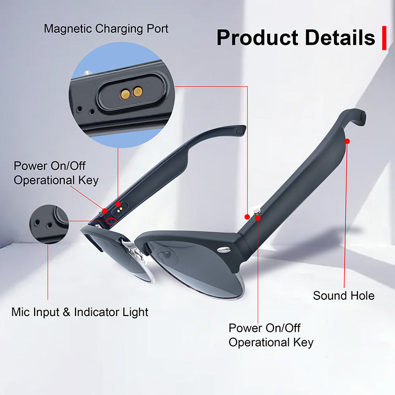 Smart Glasses Bluetooth Sunglasses for Men Women, Sunglasses Built-in Mic&Speakers, Bluetooth 5.0 Glasses Open Ear with Blue Light Filter&Polarized Lenses and IP5 Waterproof