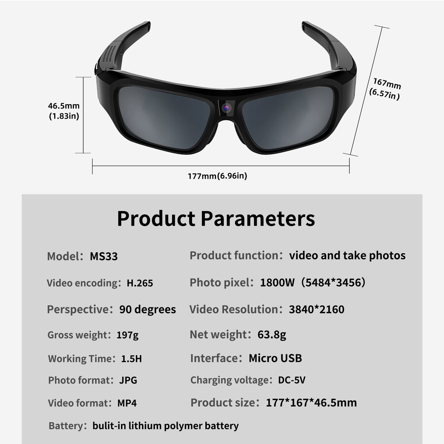 4K Sunglasses Camera HD Video Recording Glasses Sport Camera Shooting Glasses for Cycling, Camping, Driving, Hunting, Skateboarding, Traveling