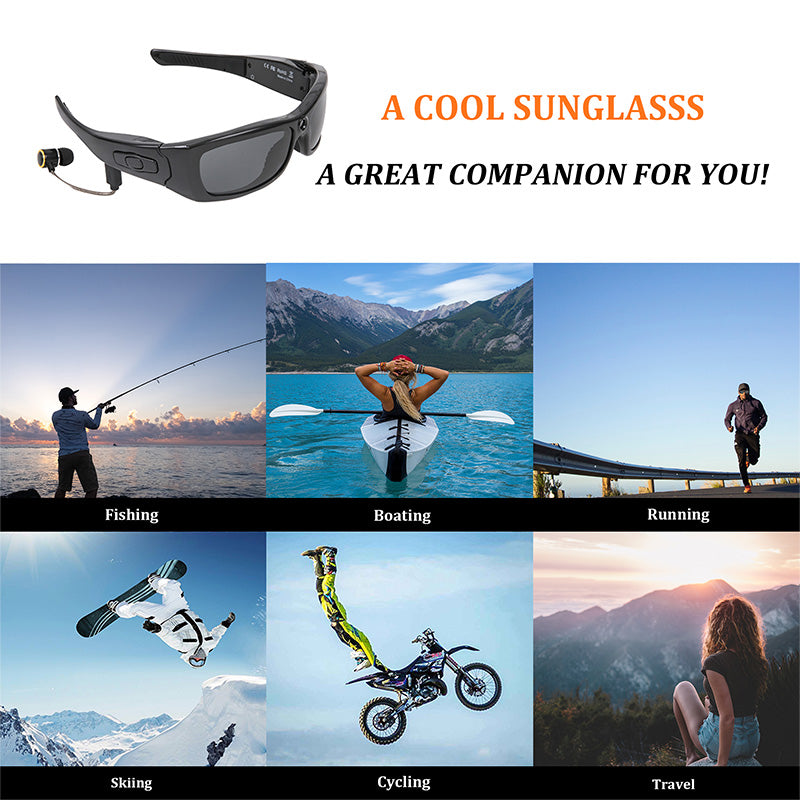Camera Sunglasses Bluetooth Sunglasses Full HD 1080P Video Camera Glasses with UV Protection Polarized Lens for Outdoor and Travel, Supports Up to 256GB TF Card