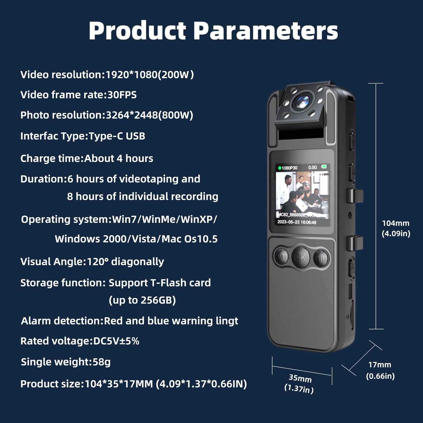 1080P Full HD Body Camera Body Cameras with Video Recording Wearable with 180° Rotatable Lens Police Body Camera for Law Enforcement Security Guard Supports 256GB Card