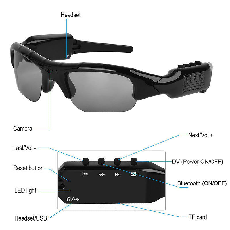 Bluetooth Sunglasses with Camera for Sports Full HD 1080P Video Sunglasses with Polarized UV Protection Lenses Support Micro SD Card Up to 32GB Sunglasses with Bluetooth + Camera + Video Functions