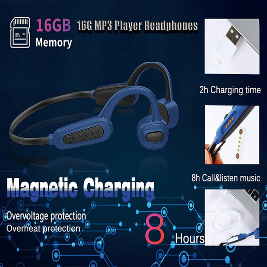 Bone Conduction Headphones Bluetooth, Open-Ear Bluetooth Sport Headphones Built-in 16GB MP3 Player, IPX8 Waterproof Wireless Sport Headset for Running, Gym, Hiking, Cycling