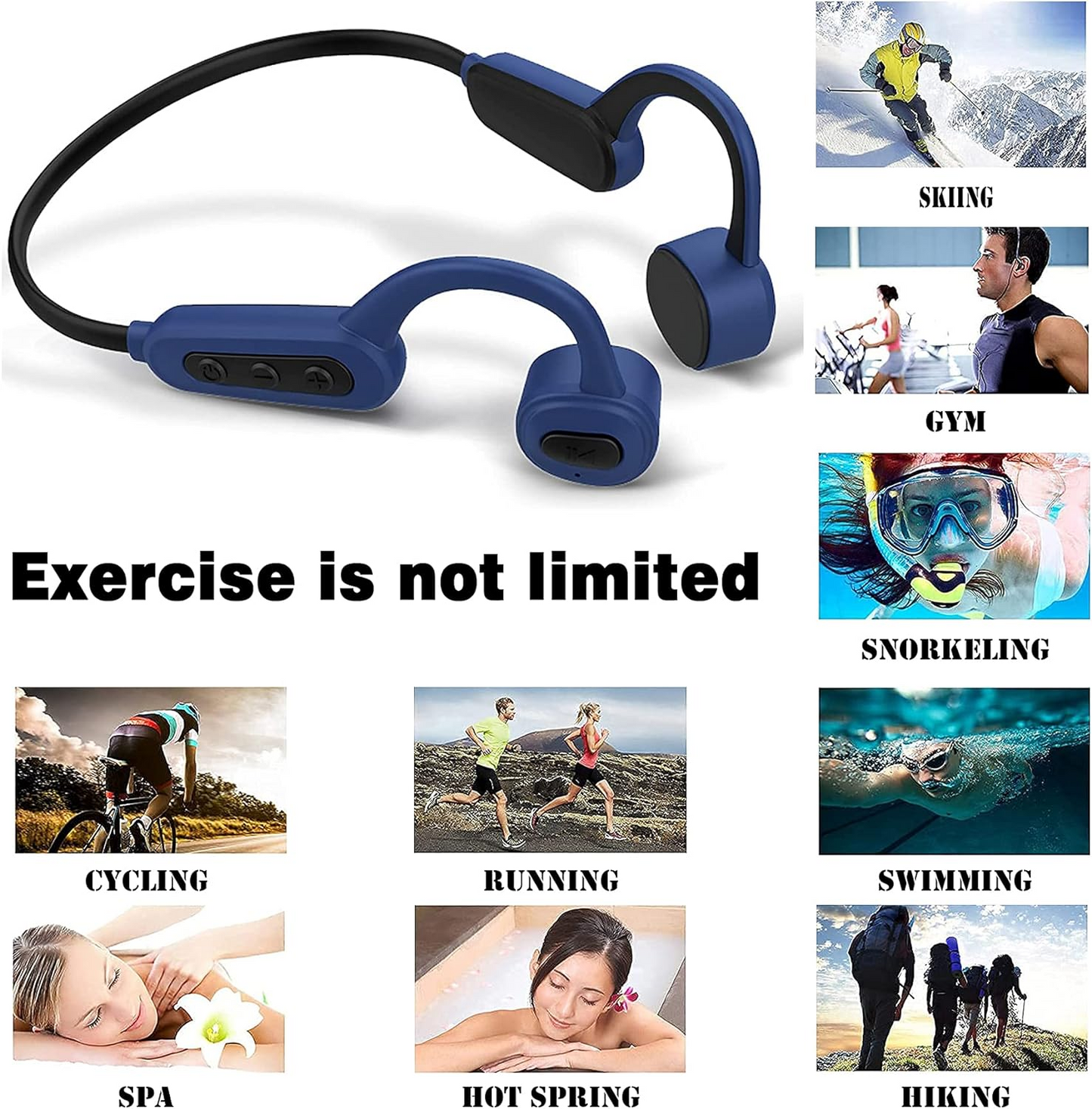 Bone Conduction Headphones Bluetooth, Open-Ear Bluetooth Sport Headphones Built-in 16GB MP3 Player, IPX8 Waterproof Wireless Sport Headset for Running, Gym, Hiking, Cycling