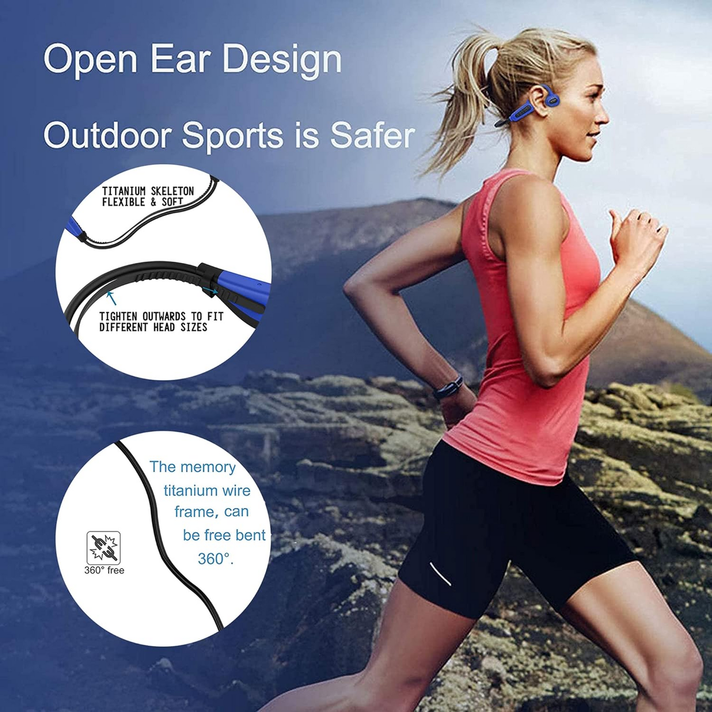 Bone Conduction Headphones Bluetooth, Open-Ear Bluetooth Sport Headphones Built-in 16GB MP3 Player, IPX8 Waterproof Wireless Sport Headset for Running, Gym, Hiking, Cycling