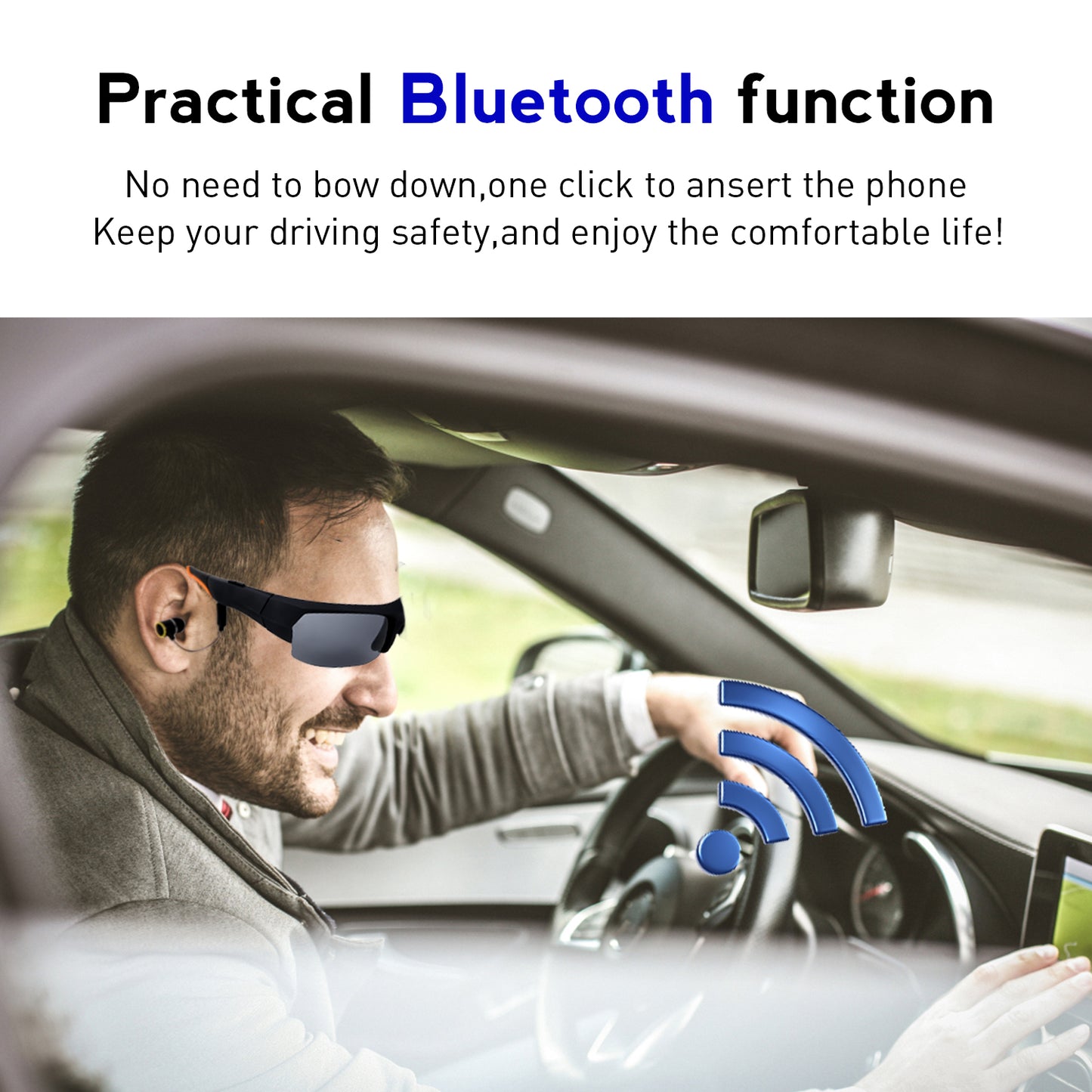 Bluetooth Camera Sunglasses for Men Full HD 1080P Video Recorder Camera with UV Protection Polarized Lens for Driving Riding Fishing Motorcycle and Outdoor Sports Built-in 32GB Memory Card