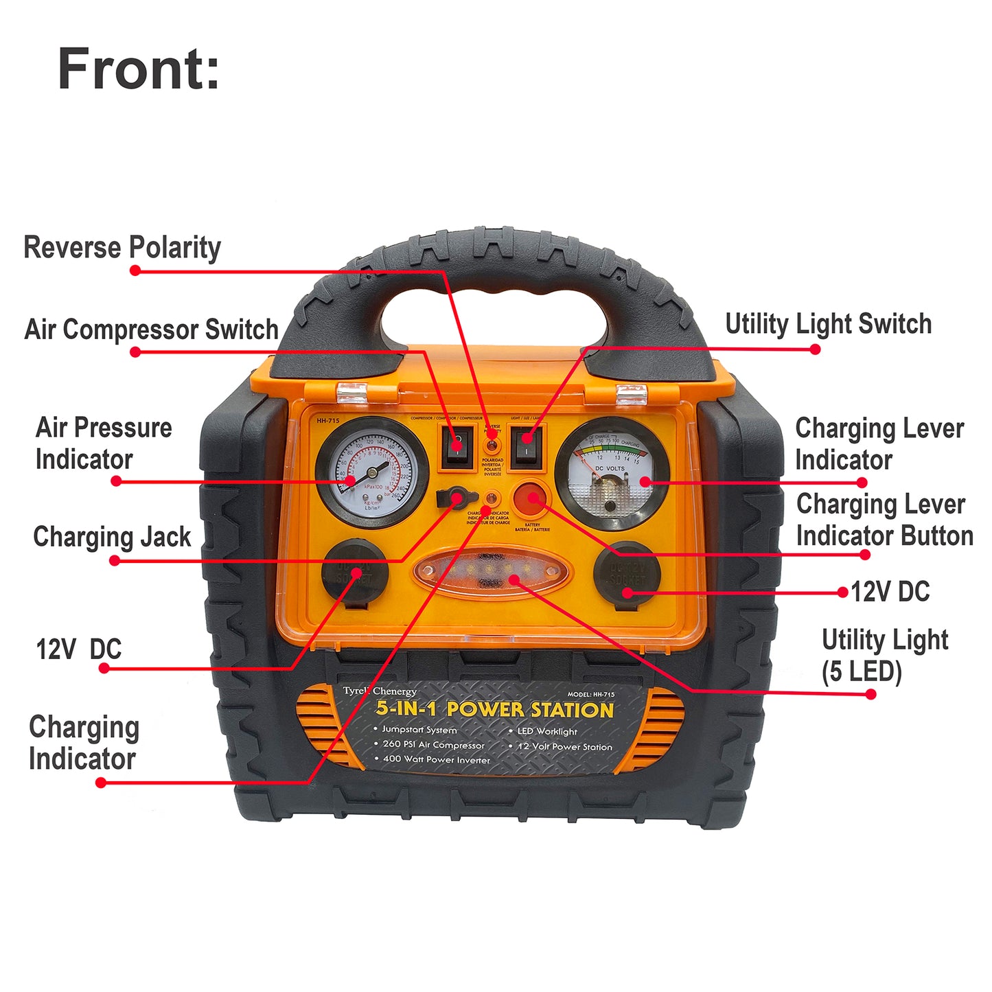 HH-715 Multifunctional Jump Starter, Double AC 110 Volt Inverter outlet 400W