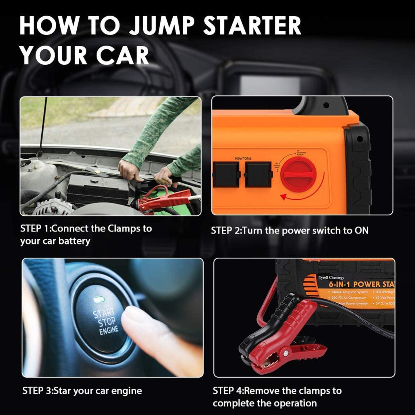 HH-715 Multifunctional Jump Starter, Double AC 110 Volt Inverter outlet 400W